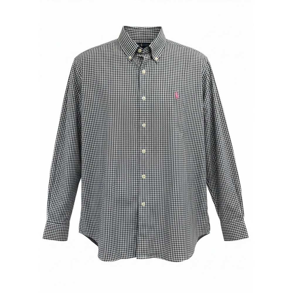 Ralph Lauren Mens XL White/Navy Gingham Plaid Button Down Shirt (E30)